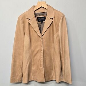 Vintage Y2K Wilsons Blazer Jacket‎ Womens 8 Tan Nubuck Leather Minimalist Chic